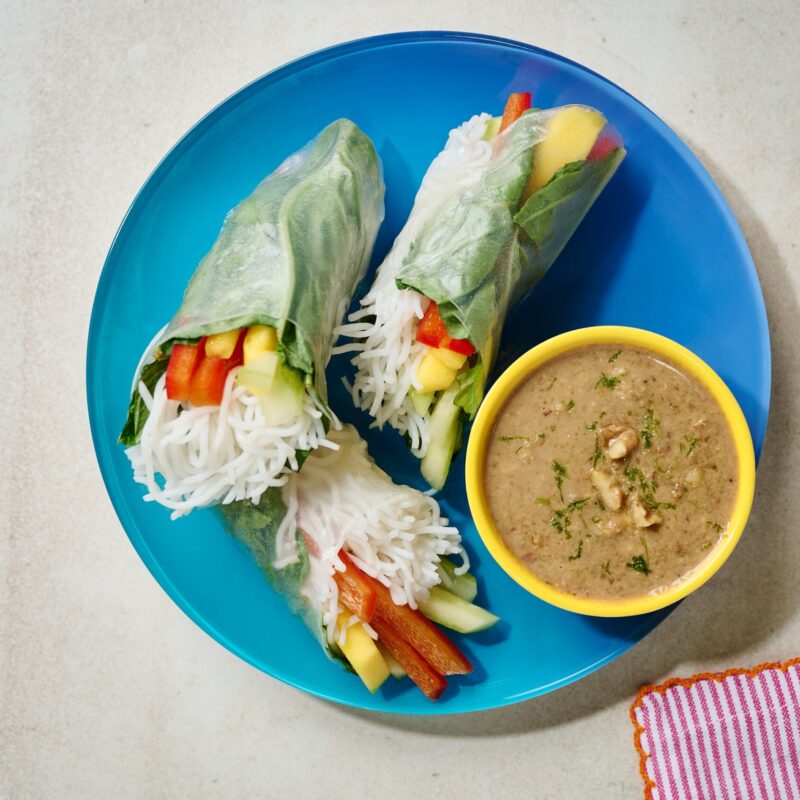 Mango Summer Rolls with Walnut Ginger Dipping Sauce