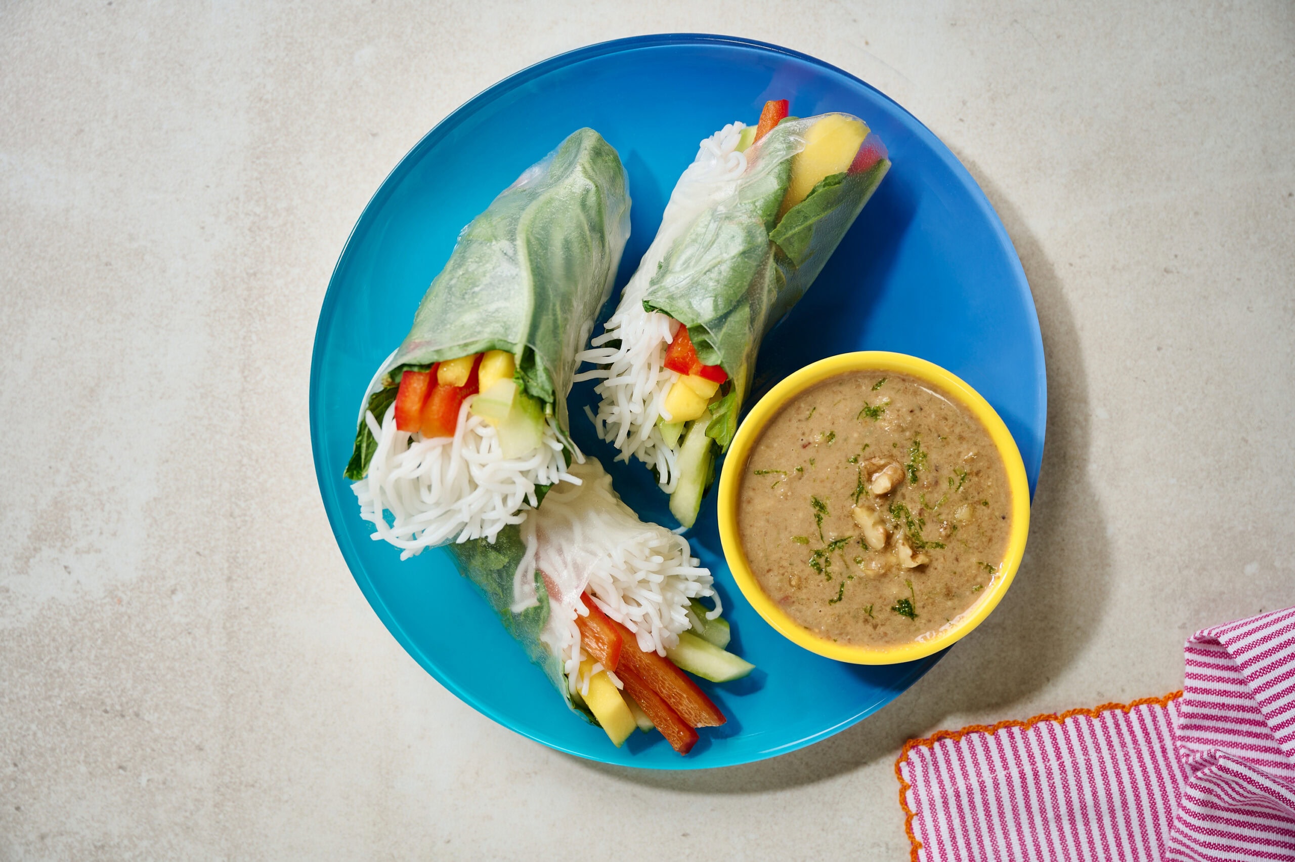 Mango Summer Rolls with Walnut Ginger Dipping Sauce