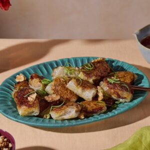 Crispy Rice Paper Dumplings with Pumpkin, Walnut, Sage and Brown Butter Dipping Sauce