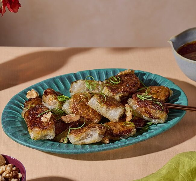 Crispy Rice Paper Dumplings with Pumpkin, Walnut, Sage and Brown Butter Dipping Sauce