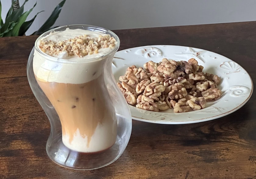 Iced Walnut-Maple Latte with Walnut Cream Cold Foam