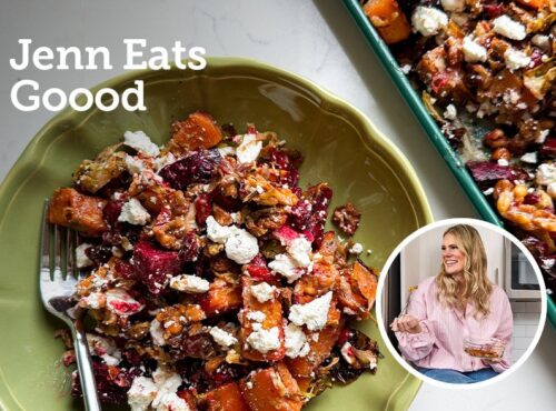 Roasted Brussels Sprouts, Walnuts, Sweet Potato and Beet Salad