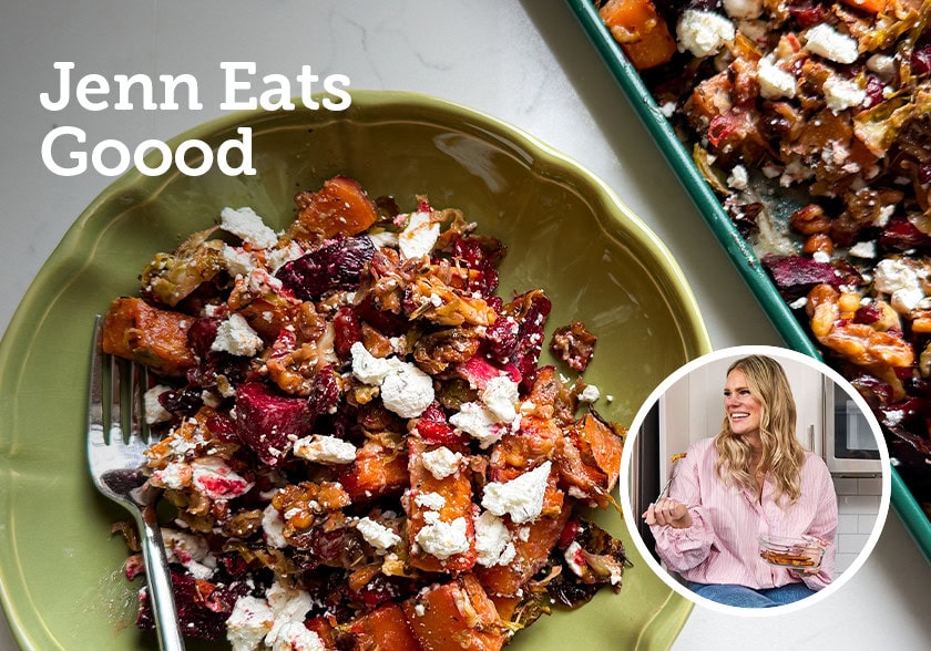 Roasted Brussels Sprouts, Walnuts, Sweet Potato and Beet Salad