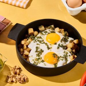 Potato Hash with Eggs and Walnut Basil Pesto