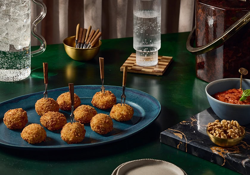 Walnut-Crusted Mozzarella Bites with Sun-Dried Tomato and Walnut Aioli
