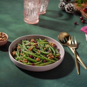 Roasted Green Beans with Walnuts and Mustard Vinaigrette