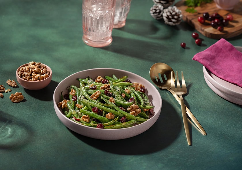 Roasted Green Beans with Walnuts and Mustard Vinaigrette