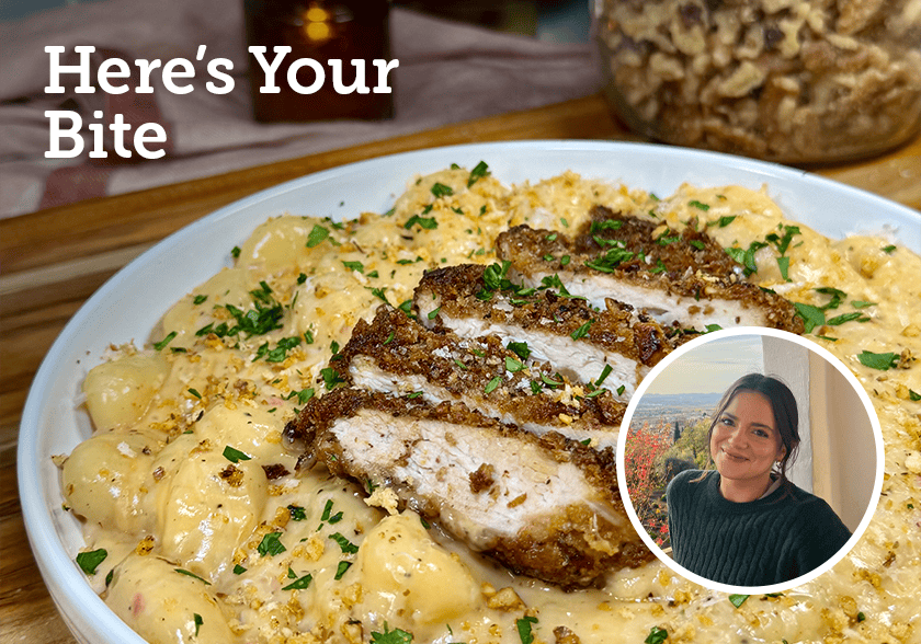 Walnut Parmesan Chicken Cutlets with Creamy Parmesan Gnocchi