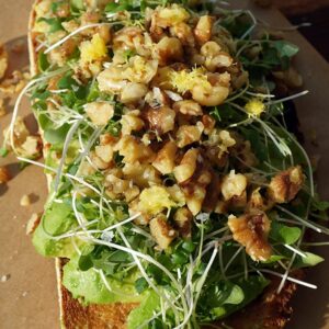 Warm Herbed Walnut Avocado Toast