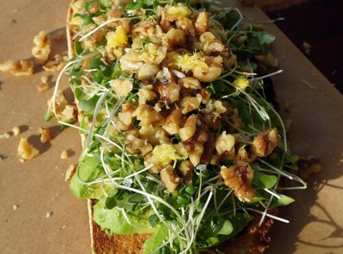Warm Herbed Walnut Avocado Toast