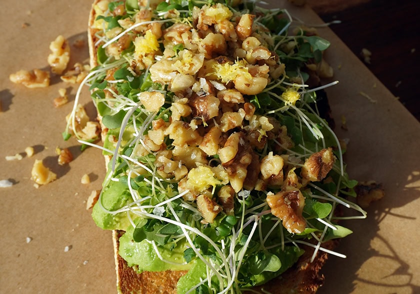 Warm Herbed Walnut Avocado Toast