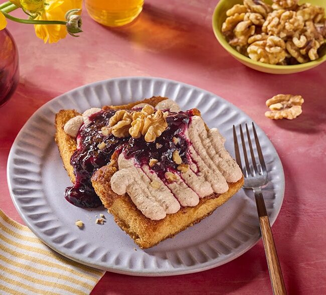 Honey Walnut Butter Toast with Date and Walnut Whipped Cream