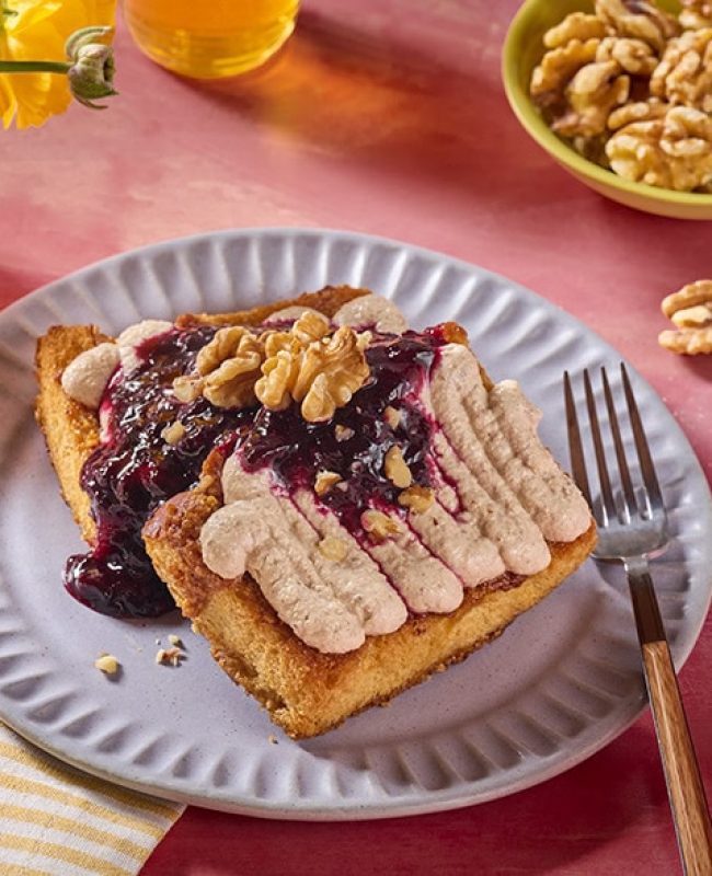 Honey Walnut Butter Toast with Date and Walnut Whipped Cream