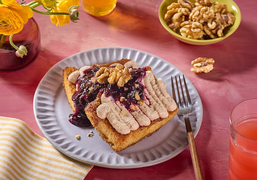 Honey Walnut Butter Toast with Date and Walnut Whipped Cream