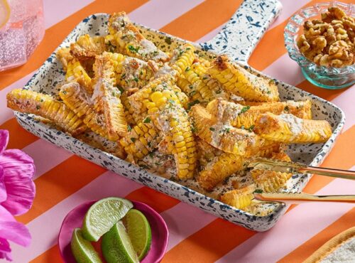 Smoked Paprika-Spiced Corn Ribs with Walnut Parmesan and Walnut Lime Crema