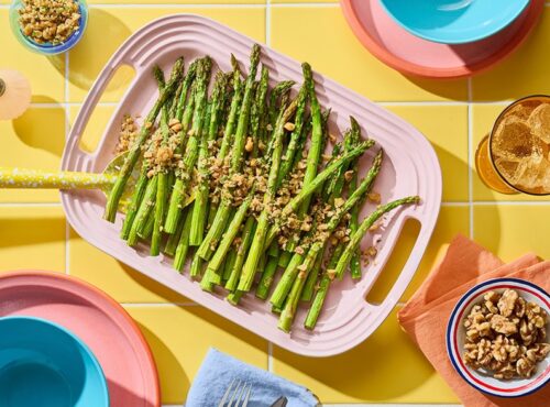 Walnut-Roasted Asparagus with Walnut Mint Gremolata 