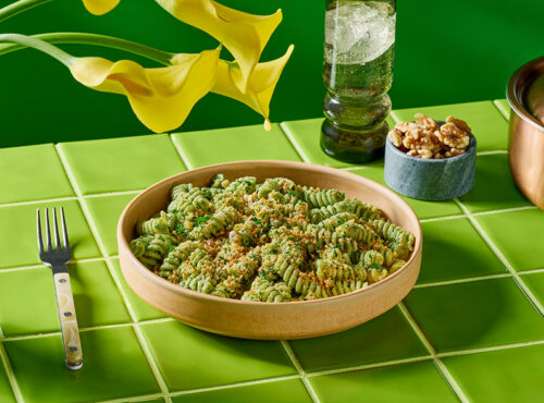 Creamy Walnut Ricotta and Greens Pasta with Walnut Breadcrumbs