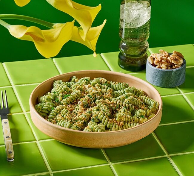 Creamy Walnut Ricotta and Greens Pasta with Walnut Breadcrumbs