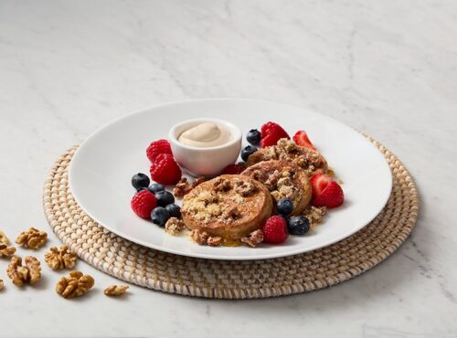 Walnut Cinnamon Cream French Toast, Vanilla-Walnut Cream and Walnut Streusel (Foodservice)
