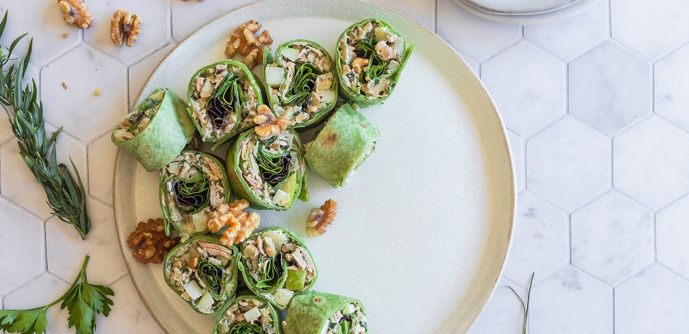 Green Goddess Tuna Walnut Salad Pinwheels