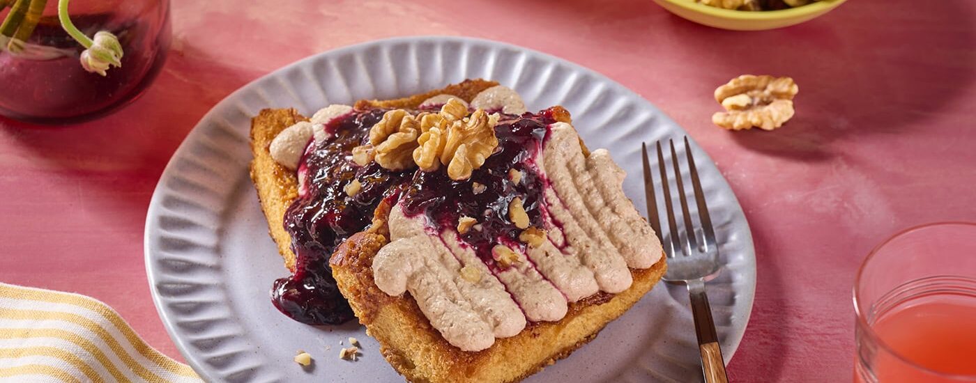 Honey Walnut Butter Toast with Date and Walnut Whipped Cream