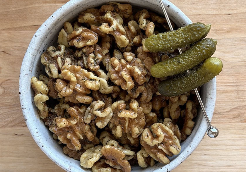 Dill Pickle Roasted Walnuts