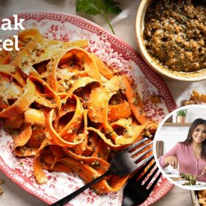 Carrot Ribbon Salad with Crunchy Walnut Dressing