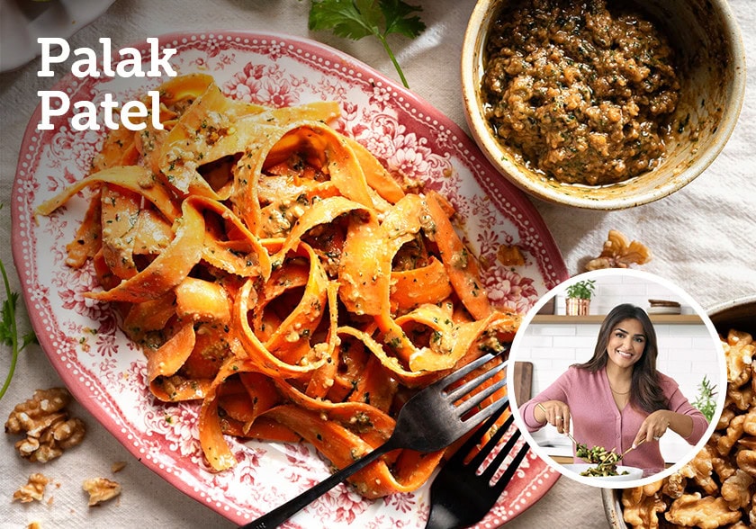 Carrot Ribbon Salad with Crunchy Walnut Dressing