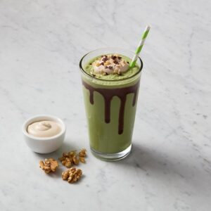 Walnut and Greens Protein Smoothie with Walnut Cream Topping