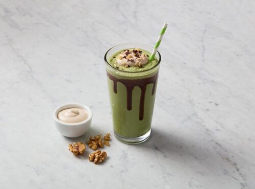 Walnut and Greens Protein Smoothie with Walnut Cream Topping