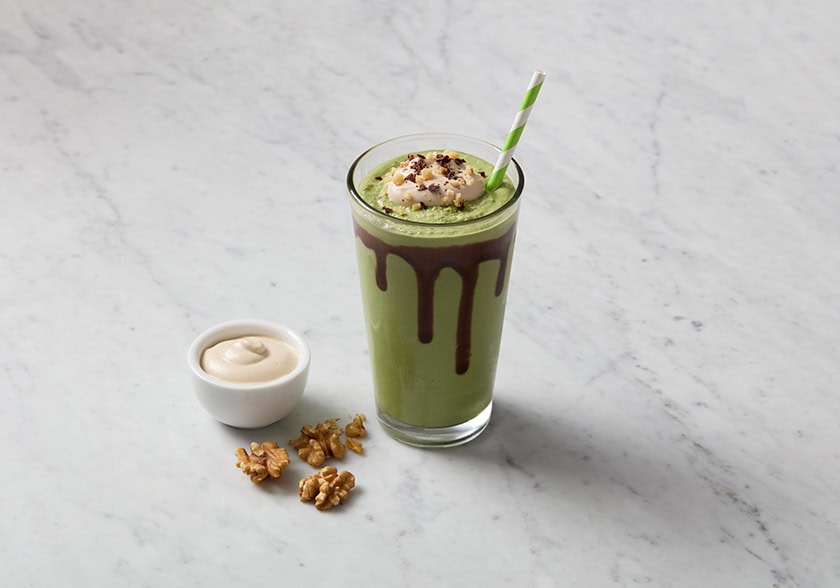 Walnut and Greens Protein Smoothie with Walnut Cream Topping