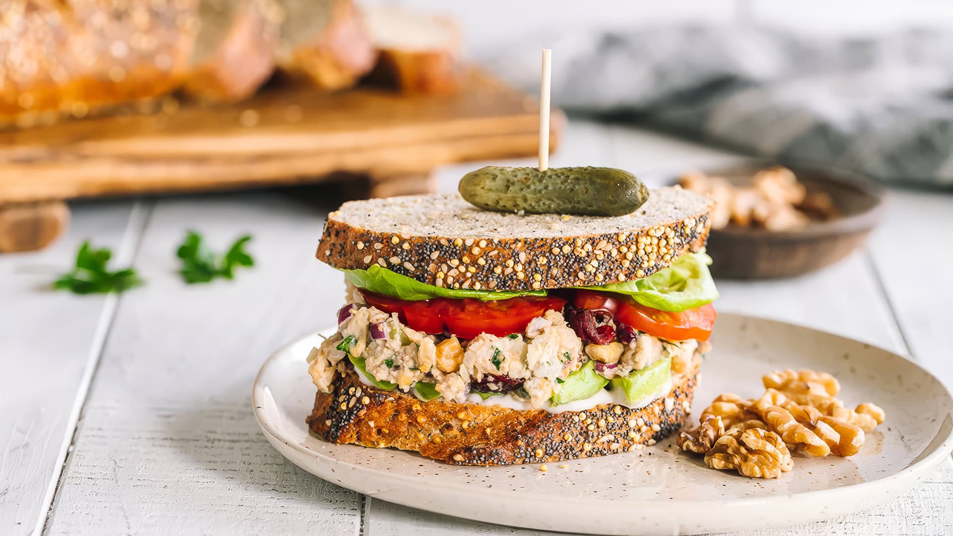 Chickpea & Walnut Salad Sandwiches