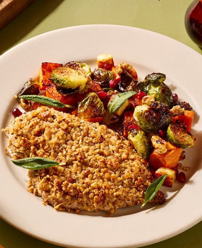 Walnut-Crusted Chicken Sheet Pan Dinner with Crispy Halloumi & Fresh Veggies