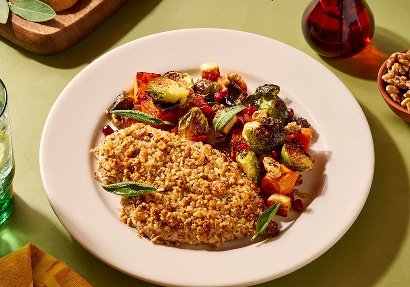 Walnut-Crusted Chicken Sheet Pan Dinner with Crispy Halloumi & Fresh Veggies