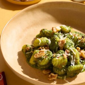 Crispy Gnocchi with Creamy Kale-Walnut Sauce