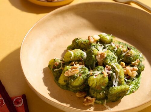 Crispy Gnocchi with Creamy Kale-Walnut Sauce